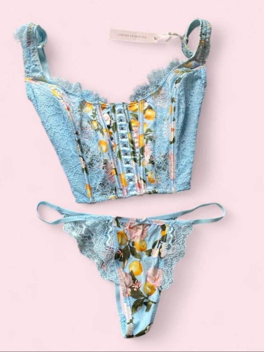 Victoria's Secret Floral Lace Bustier & Thong Set